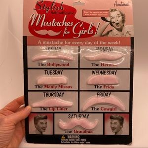 NWT Accoutrements Stylish Self Adhesive Mustaches for Girls. 7 pink mustaches.